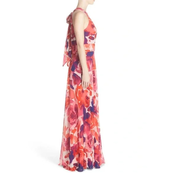 Eliza J Floral Print Halter Maxi Dress Chiffon Sleeveless Long Formal Gown Pink - Picture 4 of 13